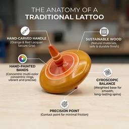 ClyPa Wooden Spinning Top Lattu Toy – Traditional Indian Bhovra for Kids | Handmade Eco-Friendly Educational Toy - 5.5cm X 5.5cm X 5cm