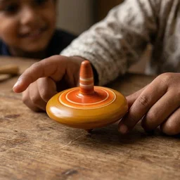 ClyPa Wooden Spinning Top Lattu Toy – Traditional Indian Bhovra for Kids | Handmade Eco-Friendly Educational Toy - 5.5cm X 5.5cm X 5cm