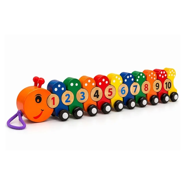 ClyPa Clypa Multicolor Wooden Along With Numbers Caterpillar Pull Toy - 42cm X 6cm X 5cm