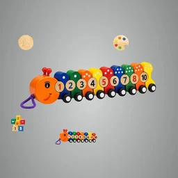 ClyPa Clypa Multicolor Wooden Along With Numbers Caterpillar Pull Toy - 42cm X 6cm X 5cm