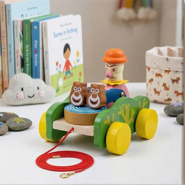 ClyPa Clypa Multicolor Wooden With Farmer And Animals Pull Along Toy Car - 13cm x 11cm X 11cm