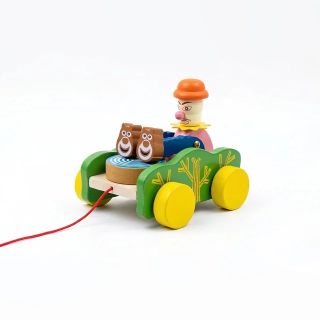 ClyPa Clypa Multicolor Wooden With Farmer And Animals Pull Along Toy Car - 13cm x 11cm X 11cm
