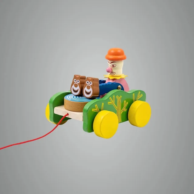 ClyPa Clypa Multicolor Wooden With Farmer And Animals Pull Along Toy Car - 13cm x 11cm X 11cm