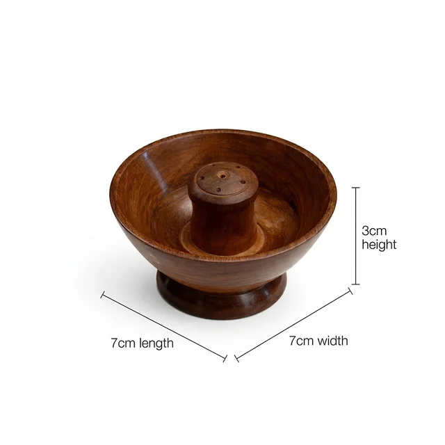 ClyPa Clypa Dark Brown Wooden Central Cone Burner With Incense Stick Holder - 7cm X 7cm x 3cm