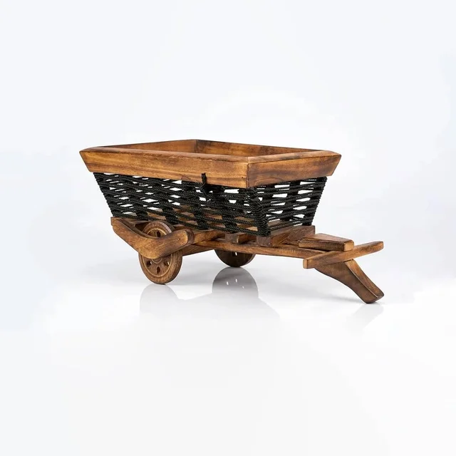ClyPa Clypa Multicolur Handcrafted Wooden With Woven Basket Bullock Cart Miniature - 39cm X 19cm X 15cm