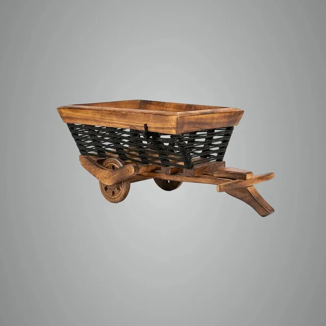 ClyPa Clypa Multicolur Handcrafted Wooden With Woven Basket Bullock Cart Miniature - 39cm X 19cm X 15cm
