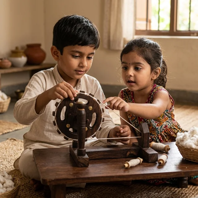 ClyPa Wooden Charkha Toy – Handmade Traditional Spinning Wheel