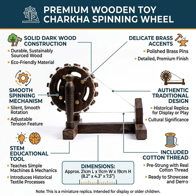 ClyPa Wooden Charkha Toy – Handmade Traditional Spinning Wheel