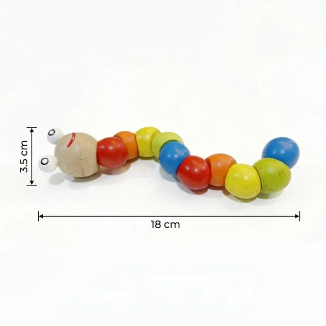 ClyPa Wooden Flexible Bead Toy โ Caterpillar Design Baby Toy - 18cm X 3.5cm X 3.5cm