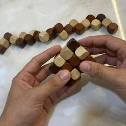ClyPa Clypa Light And Dark Wood Tones Wooden Brain Teaser Fidget Snake Cube Puzzle Toy - 3cm X 3cm X 3cm