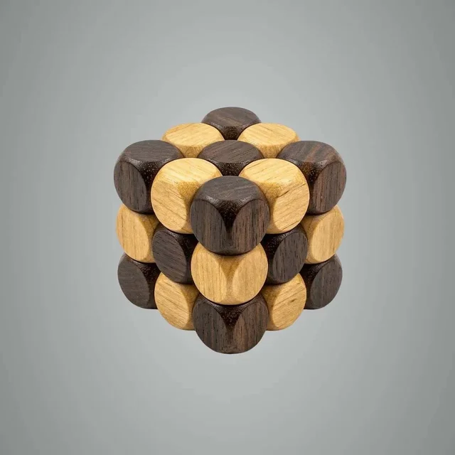 ClyPa Clypa Light And Dark Wood Tones Wooden Brain Teaser Fidget Snake Cube Puzzle Toy - 3cm X 3cm X 3cm