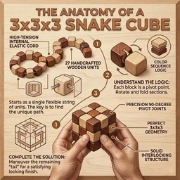 ClyPa Clypa Light And Dark Wood Tones Wooden Brain Teaser Fidget Snake Cube Puzzle Toy - 3cm X 3cm X 3cm
