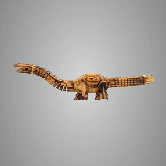 ClyPa Clypa Brown And Black Handcrafted Wooden Articulated Brachiosaurus Dinosaur Toy - 32cm X 8cm X 6cm