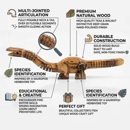 ClyPa Clypa Brown And Black Handcrafted Wooden Articulated Brachiosaurus Dinosaur Toy - 32cm X 8cm X 6cm