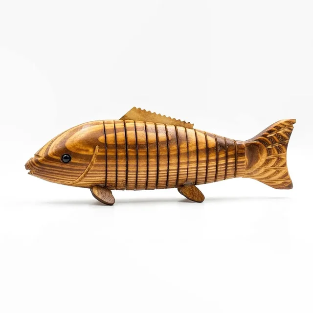 ClyPa Clypa Brown Articulated Timber Trout Handcrafted Wooden Fish Sculpture With Flexible Motion - 25cm X 9cm x 4cm