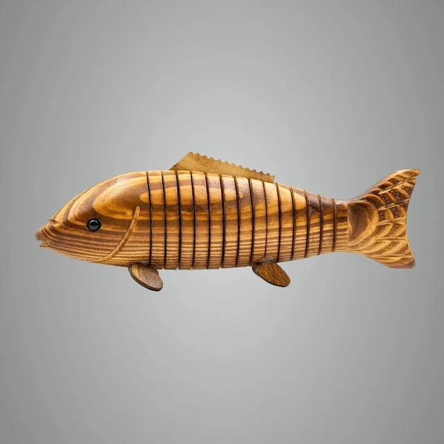ClyPa Clypa Brown Articulated Timber Trout Handcrafted Wooden Fish Sculpture With Flexible Motion - 25cm X 9cm x 4cm