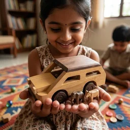 ClyPa Clypa Multicolor Handcrafted Wooden Style With Openable Hood Toy Car Suv - 18cm X 8cm X 8cm