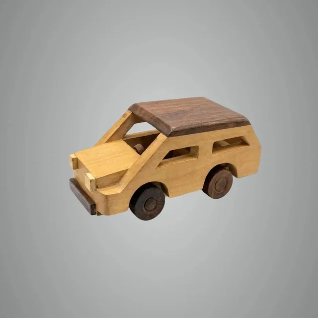 ClyPa Clypa Multicolor Handcrafted Wooden Style With Openable Hood Toy Car Suv - 18cm X 8cm X 8cm