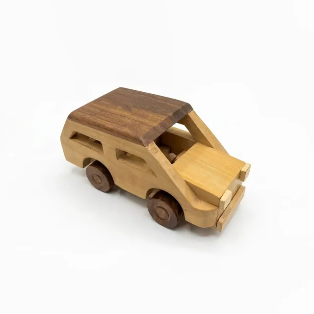 ClyPa Clypa Multicolor Handcrafted Wooden Style With Openable Hood Toy Car Suv - 18cm X 8cm X 8cm
