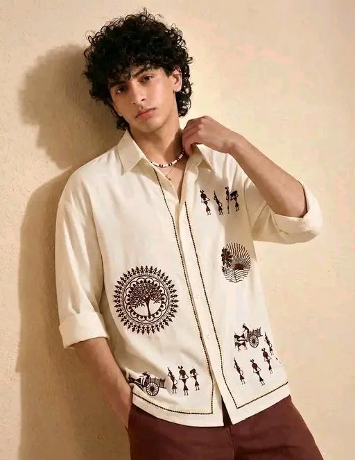 HANG N HOLD Printed Casual Shirt For Men - M, beige