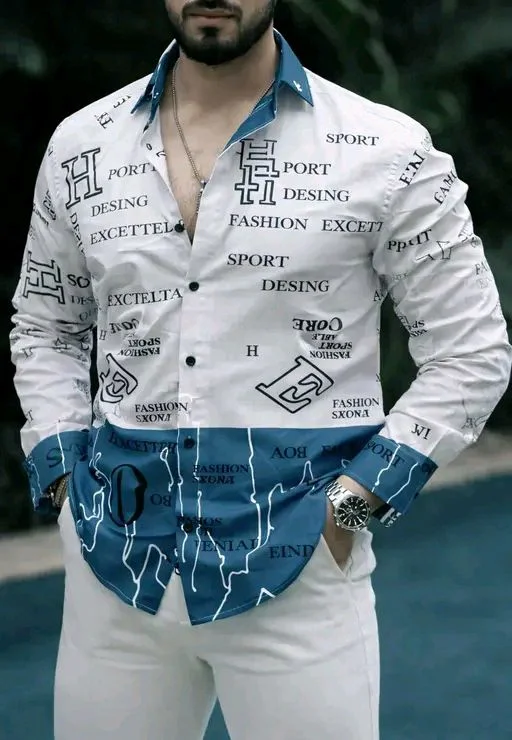 Printed Full-sleeve Shirt For Men - M, Blue