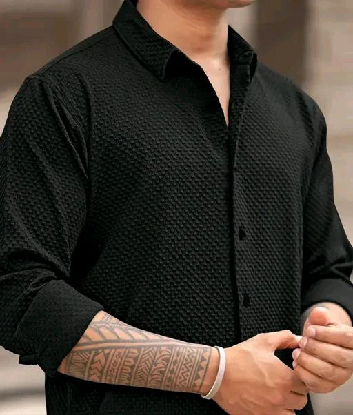 Structured Full Sleeve Shirt For Men - M, Black