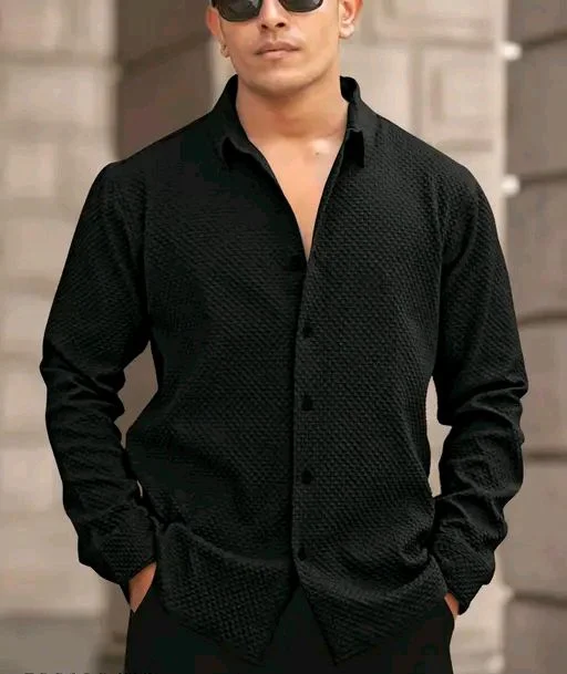 Structured Full Sleeve Shirt For Men - M, Black