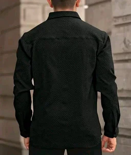 Structured Full Sleeve Shirt For Men - M, Black