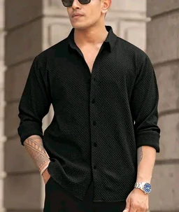 Structured Full Sleeve Shirt For Men - M, Black