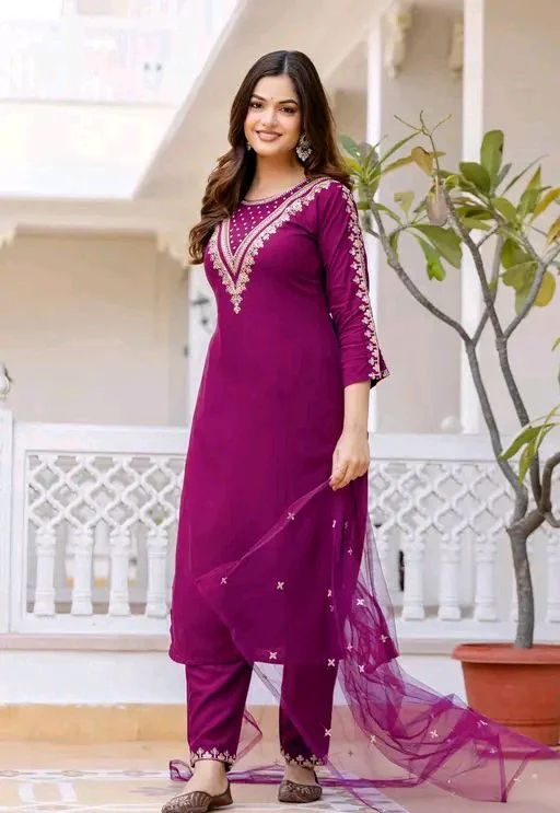 Rayon Embroidered Stylish Kurti Set For Women
- S, Blue