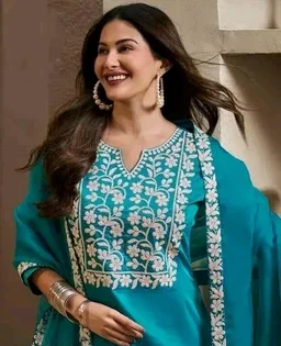AARU DESIGNER STUDIO Straight Cut Kurti Set For Women - XL, Teal
