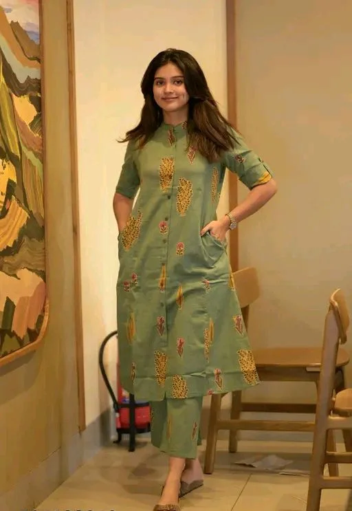 YAGNIK FASHION Daily Wear Stylish Kurti Set For Women - L, Olive