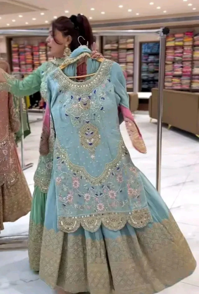 Sharara Plazzo and Dupatta, Party Ware Facny Look - SS38 - 42