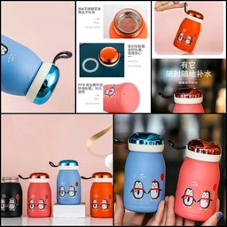 Penguin Cartoon Printed Stainless Steel Thermos Vacuum Flask for Kids 380 Ml