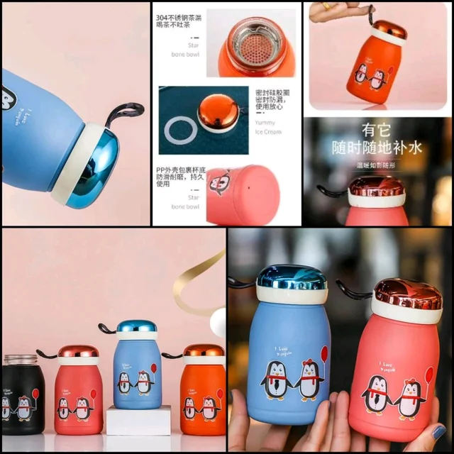 Penguin Cartoon Printed Stainless Steel Thermos Vacuum Flask for Kids 380 Ml