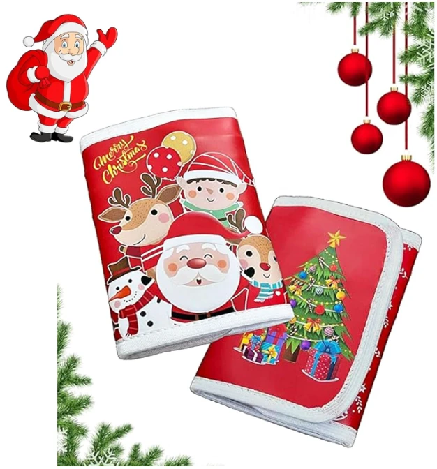 Christmas Trifold Faux Leather Wallet Santa Theme - 22.5 X 11.5 X 2 cm