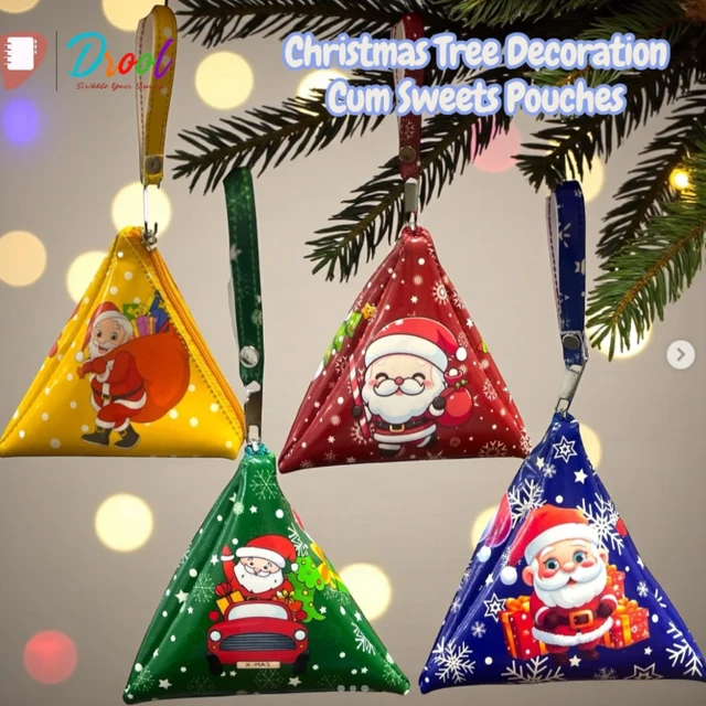 π CHRISTMAS THEME UNIQUE POUCH FOR TREE DECORATION OR MULTIPLE USE POUCHπ set of 6 pc