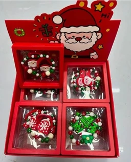 Christmas Holiday Girls Beaded Bracelet and Hair Accessories Gift Set, Red Green White Colors,