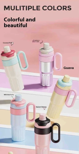 750ml Insulated Water Bottle - Hot & Cold Double Wall Tumbler with Handle, Straw & Spout Lid for Gym, Office, Travel