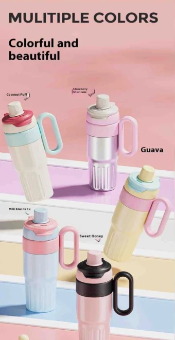 750ml Insulated Water Bottle - Hot & Cold Double Wall Tumbler with Handle, Straw & Spout Lid for Gym, Office, Travel