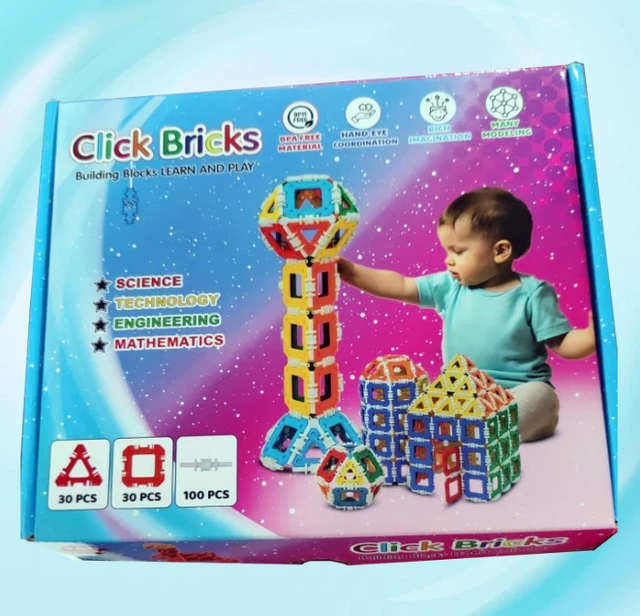 Click Bricks – Multicolor Building Blocks Toy Set for Kids | Creative Construction & Interlocking Puzzle Blocks | Educational STEM Learning Toys for Boys & Girls (3+ Years) - 24.4 x 21.7 x 5.1 Centimeters