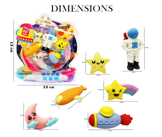 Space Astronaut Shape Erasers for Kids, Non-Toxic & Smudge-Free, Stylish Eraser, Rubber Pencil Eraser, Birthday Party Favors | Stationary Set for Boys & Girls