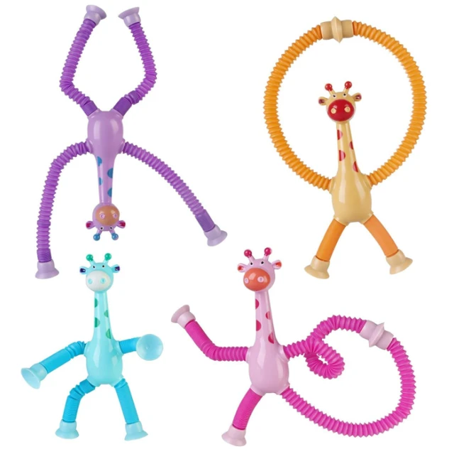 Giraffe Telescopic Suction Cup Pop Tubes Sensory Toys for Toddlers, Kids, Anxiety, ADD, ADHD, Autism, Multicolor