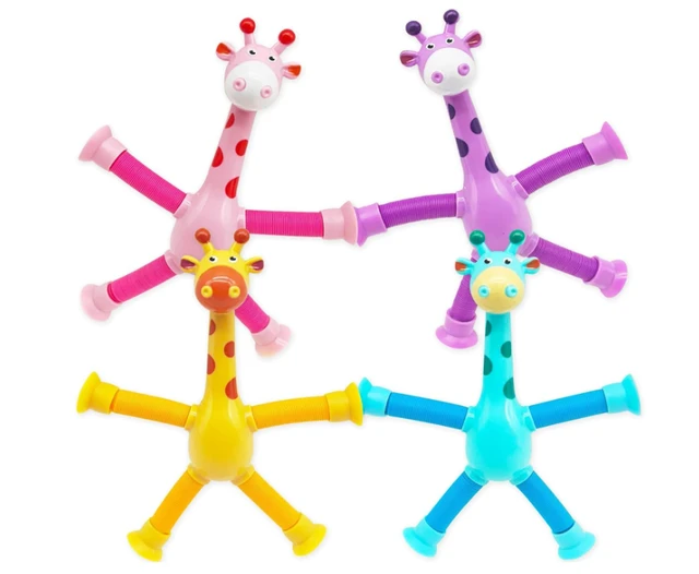 Giraffe Telescopic Suction Cup Pop Tubes Sensory Toys for Toddlers, Kids, Anxiety, ADD, ADHD, Autism, Multicolor