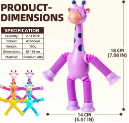 Giraffe Telescopic Suction Cup Pop Tubes Sensory Toys for Toddlers, Kids, Anxiety, ADD, ADHD, Autism, Multicolor