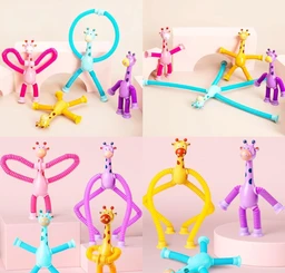 Giraffe Telescopic Suction Cup Pop Tubes Sensory Toys for Toddlers, Kids, Anxiety, ADD, ADHD, Autism, Multicolor