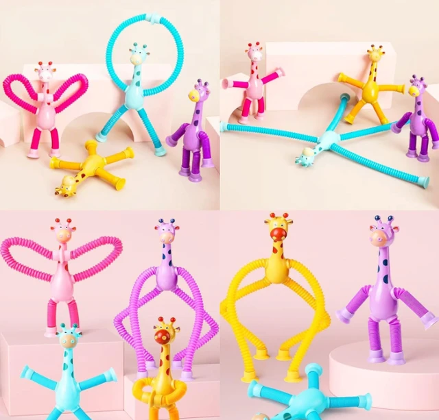 Giraffe Telescopic Suction Cup Pop Tubes Sensory Toys for Toddlers, Kids, Anxiety, ADD, ADHD, Autism, Multicolor