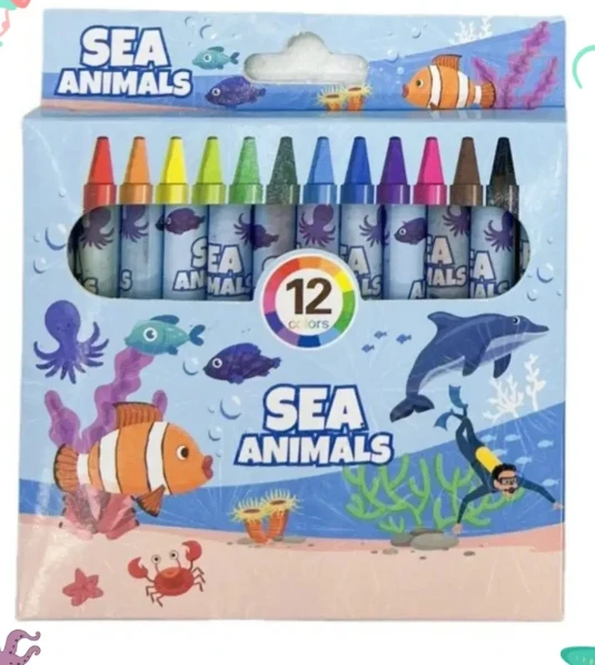 Sea Animals Theme Wax Crayons Set for Kids – 12 Shades