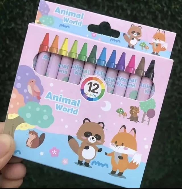 Animal World Theme Wax Crayons Set for Kids – 12 Shades (Multicolor)