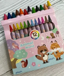 Animal World Theme Wax Crayons Set for Kids – 12 Shades (Multicolor)